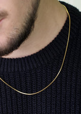man wearing gold stainless steel chain