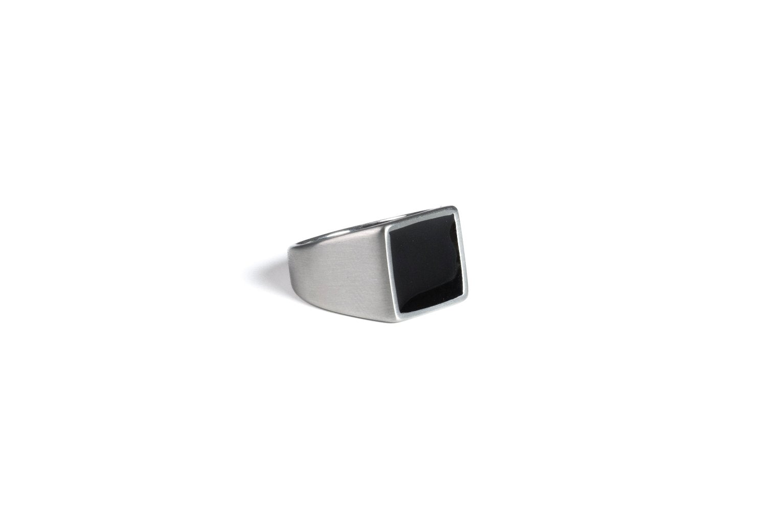 square black gemstone ring faded silver