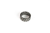 silver banded ring from above